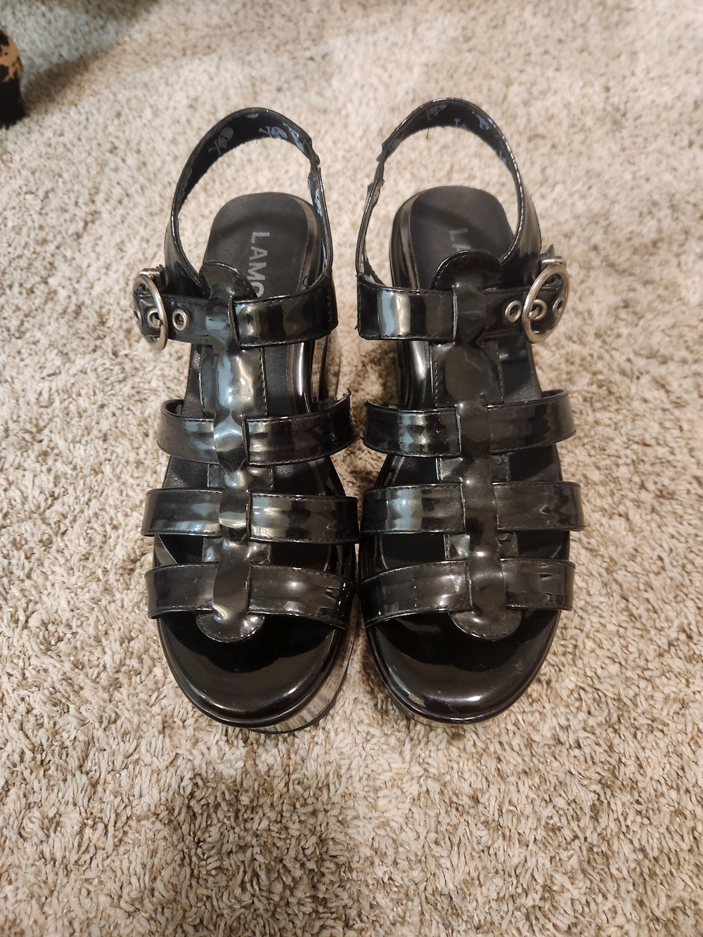 Dolls Kill, Size 5.5 Black Patent Multi-Strap Slingback Sandals